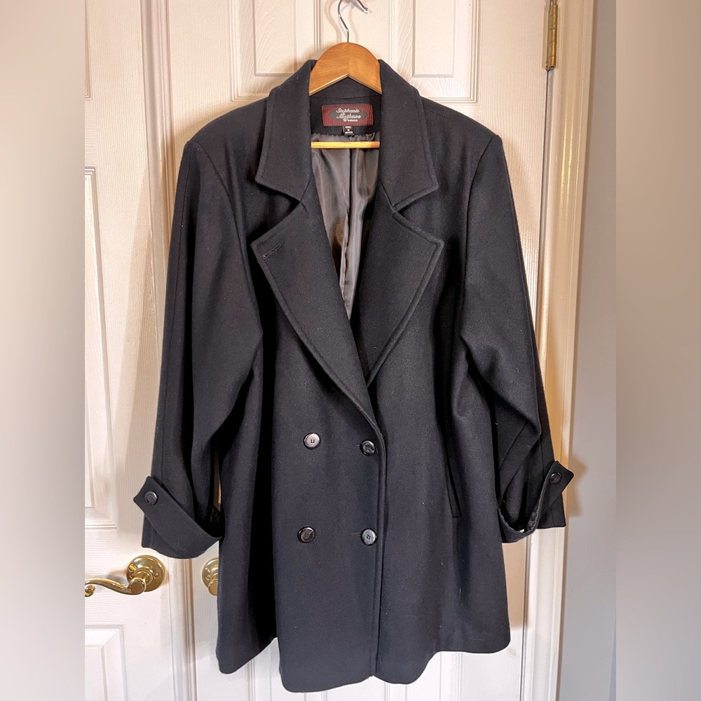 Women’s Vintage Navy Blue Wool Coat by Stephanie Matthews, Size 16